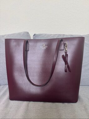 kate spade wine leather tote with bow charm